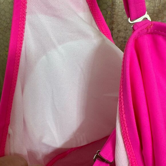 Bright Hot Neon Pink V Neck Cutout One Piece Swimsuit Medium NWOT - Picture 4 of 6